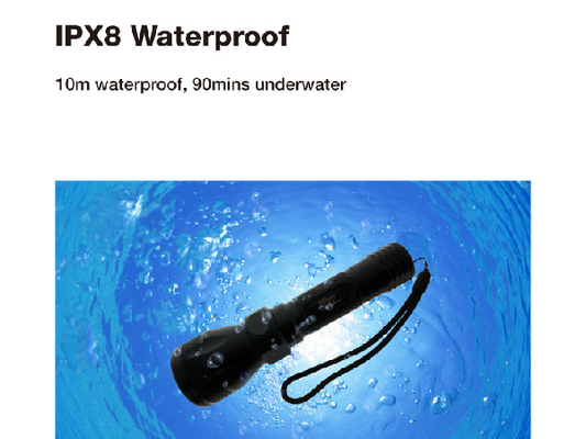 হ্যান্ডসিস ডাইভিং LED টর্চলাইট IPX8 18650 লি আয়ন ব্যাটারি সঙ্গে জল প্রতিরোধের