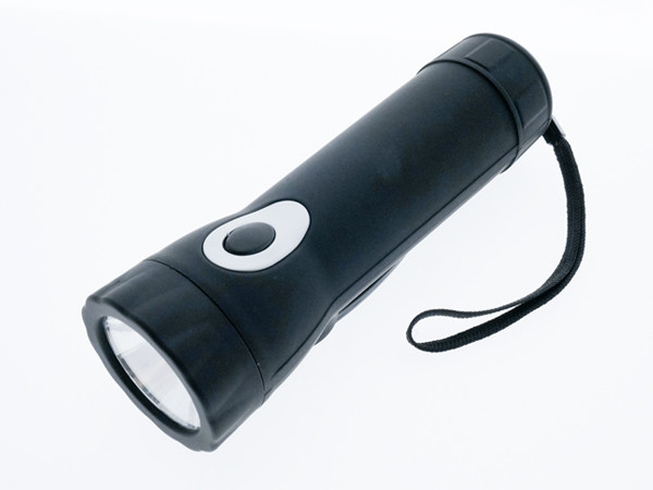 0.5W LED ডায়নামো হাত ক্র্যাশ টর্চলাইট স্পর্শ কালো রঙ আলোকসজ্জা ফাংশন